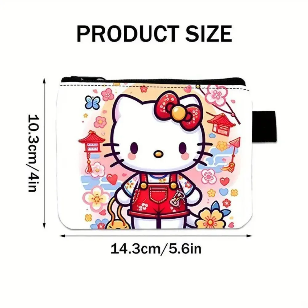 Hello Kitty Wallet with Zipper Closure - Japanese-Themed Pastel Pink and Floral